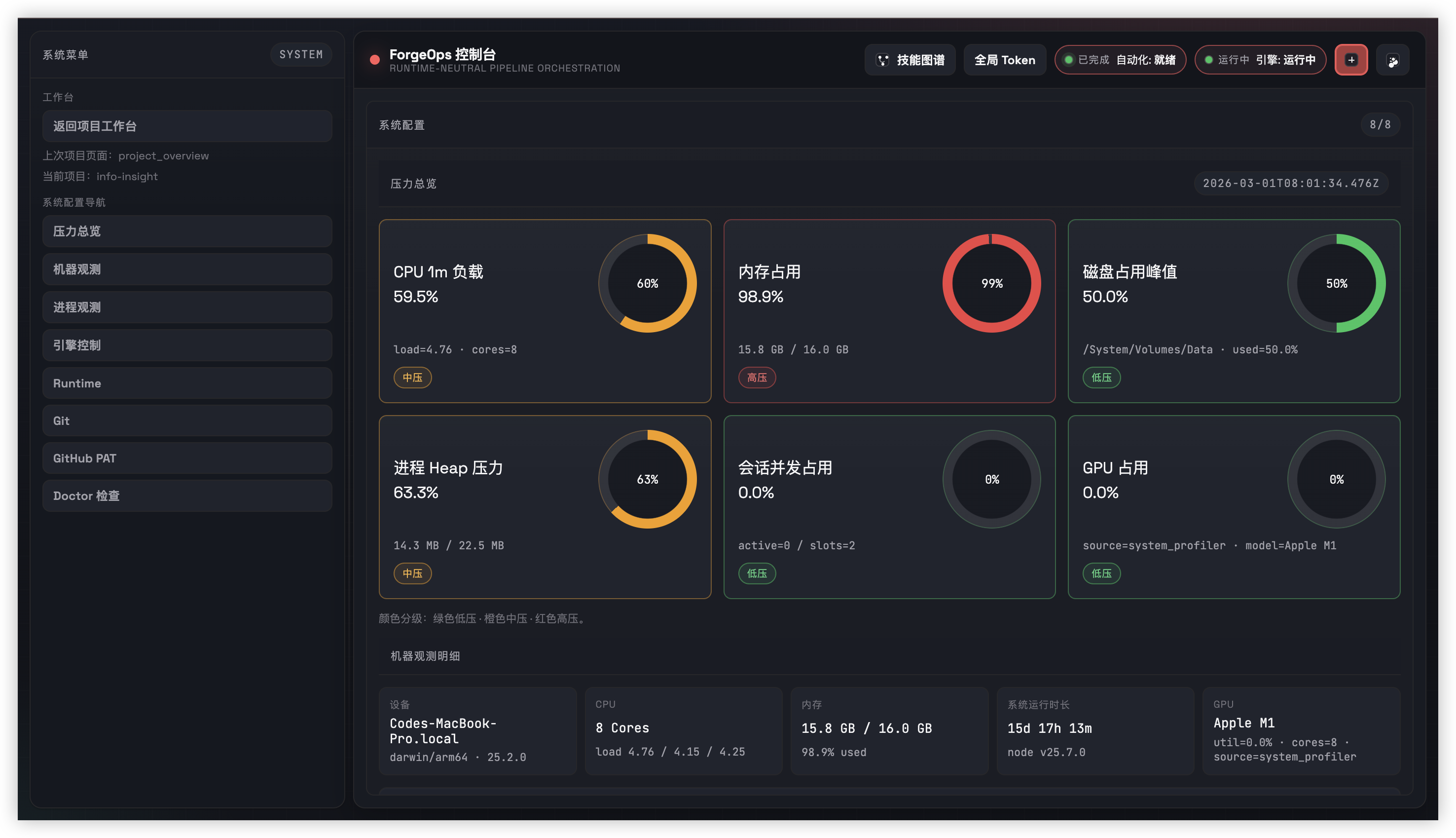 ForgeOps 控制台系统设置页面截图